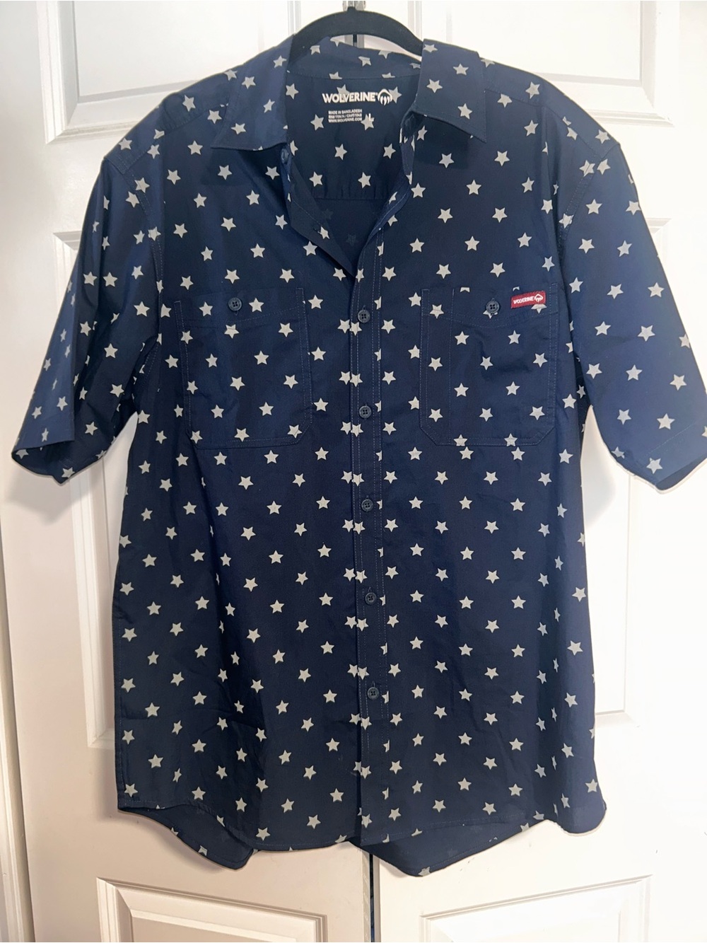 Wolverine Navy Button-Up Short Sleeve Star Print Shirt